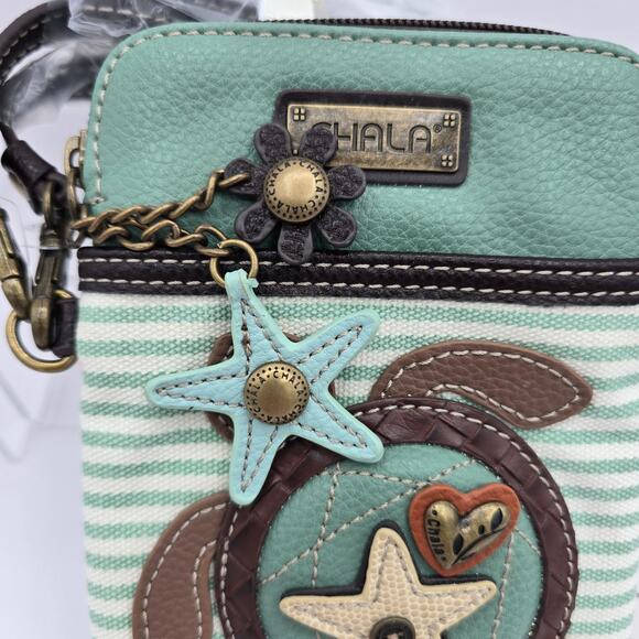 Chala Turtle Crossbody Bag Convertible Cell Phone Teal Stripe 7" x 5" NWT - Picture 3 of 10